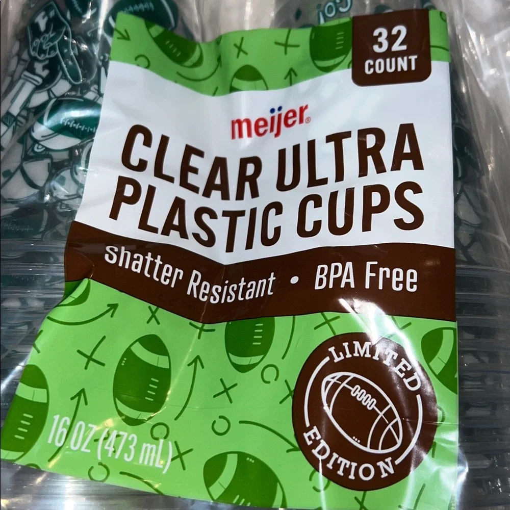 NWT 128pc Clear ultra green & blue/yellow 16oz Plastic football team Cups